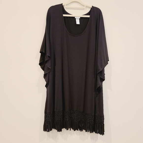 Dotti Black Wide Sleeve Lattice Fringe Hem Dress - Picture 4 of 10